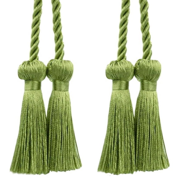 Decorative Double Tassel Curtain and Drapery Tieback / Holdback, 3" Tassel (7.5cm), 27" Spread (68.5cm) # CCT, Spring Green #L43 (Light Yellow Green) Set of 2