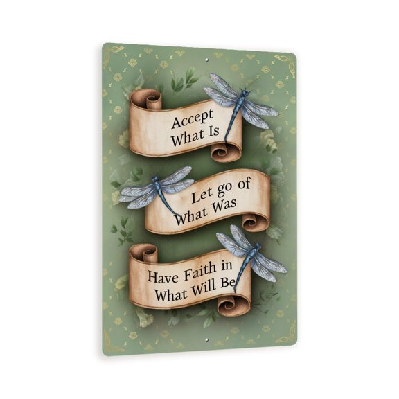 Decorative Dragonfly Inspirational Scrolls Wall Hanging - Motivational Messages With Floral Patterns 8x12