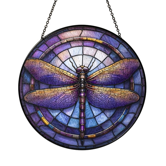 Decorative Dragonfly Stained Glass Window Hanging with Graceful Flight Design and Soft Light Effect