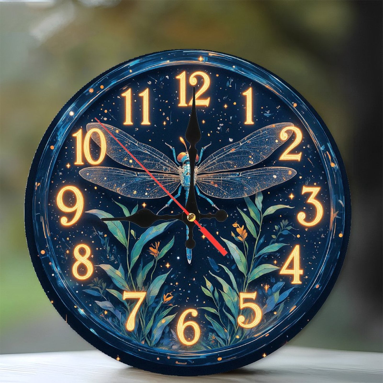 Dragonfly Clock Roses Decorative Dragonfly Wall Clock with Floral Design 10-Inch Silent ...