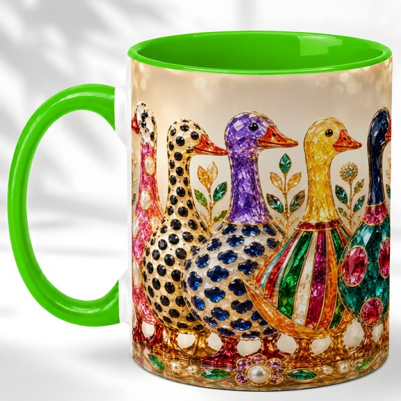 Decorative Duck Coffee Mug, Colorful Waterfowl Mug, Ceramic 11 oz