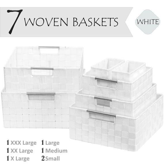 Decorative & Durable Fabric Storage Baskets, Shelf & Closet Organization - White