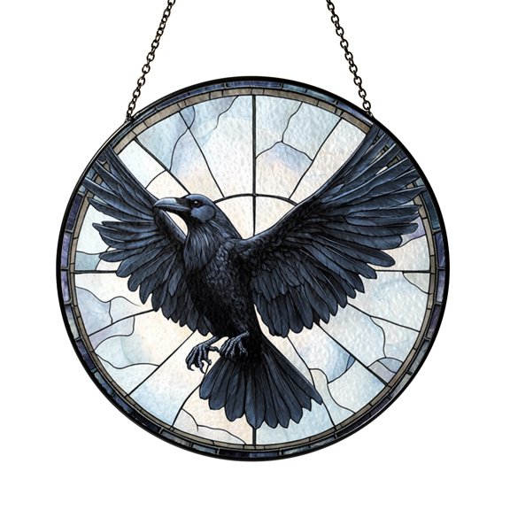 Decorative Eagle Stained Glass Window Hanging with Majestic Bird and Mountain View Design