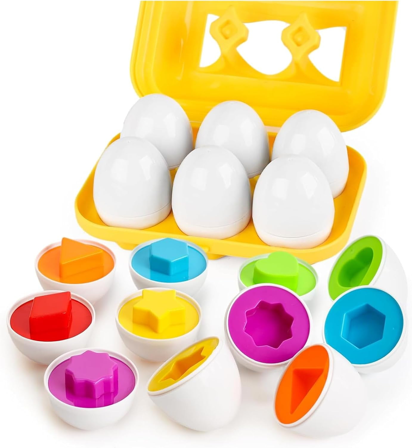 Decorative Easter Egg Props with Storage Carton, Colorful Display Ornaments for Holiday Party Favors, 6 Pcs
