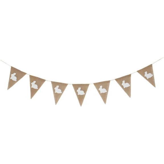 Rustic Easter Bunny Flag Banner Carrot Pennant Garland Burlap Bunting Decorative Linen Spring Holiday Decor