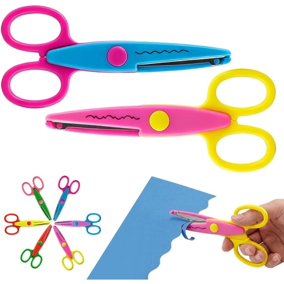 Decorative Edge Craft Scissors, Zigzag Pattern Shears for Scrapbooking, Castle Scallop Ripple, with Safety Covers(2 Pcs)
