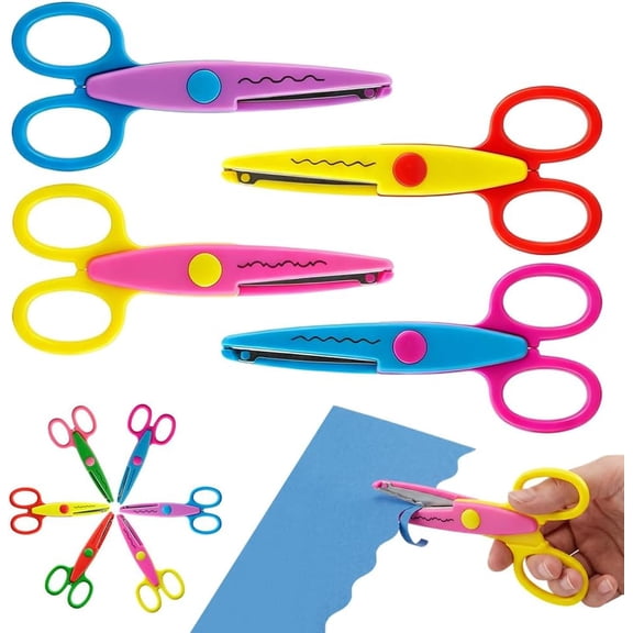 Decorative Edge Craft Scissors, Zigzag Pattern Shears for Scrapbooking, Castle Scallop Ripple, with Safety Covers(4 Pcs)