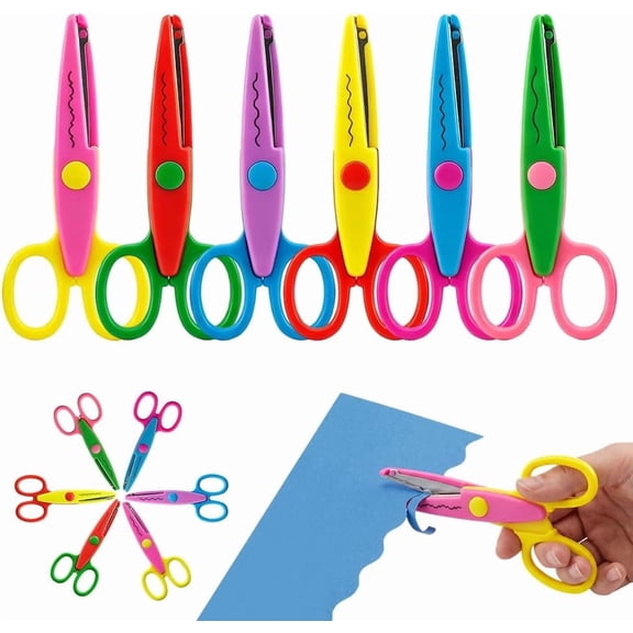 Decorative Edge Craft Scissors 6 Pcs, Zigzag Pattern Shears for Scrapbooking, Castle Scallop Ripple Paper Cutting Scissors with Safety Covers(6Pcs)