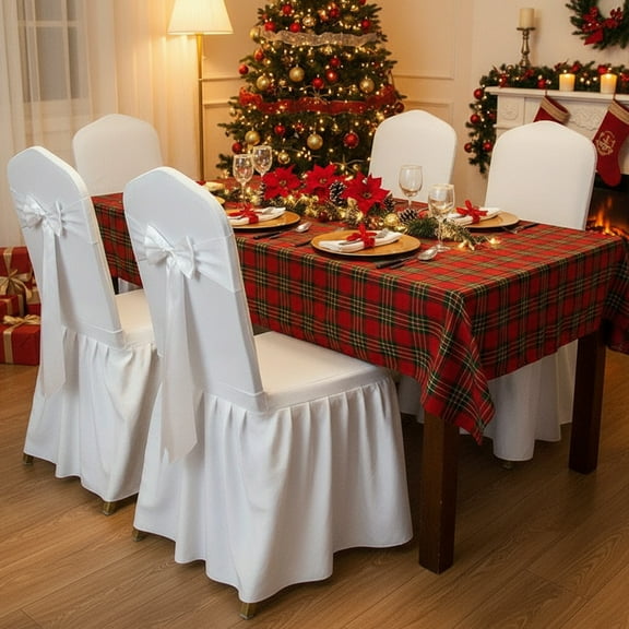 Decorative Elastic Chair Bows Ribbon Tie Backs for Christmas Party, Holiday Dinner, Wedding, Harvest Dinner, Thanksgiving, New Year Decorations White