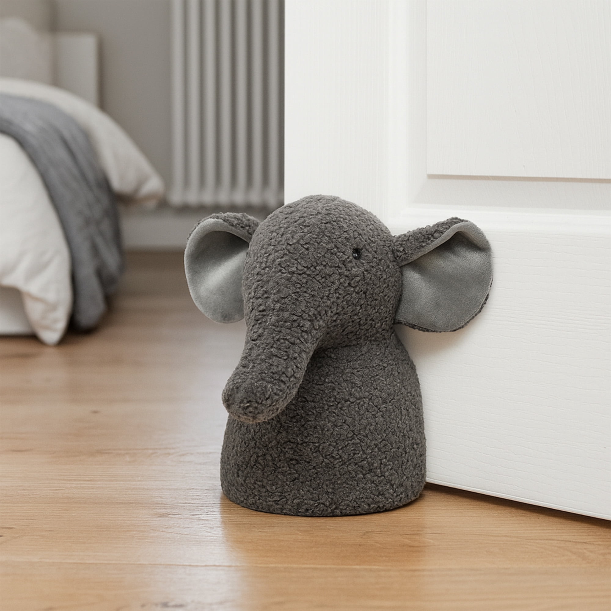 Decorative Elephant Door Stopper - Heavyweight 2.3 lb. Fabric Holder for Home and Office - Cute Animal Design to Keep Interior Doors Open, Prevent Damage, Protect Children & Pets - Gray