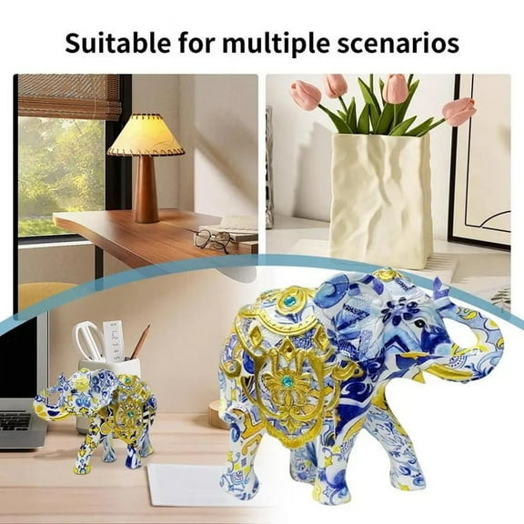 Decorative Elephant Statue Sophisticated Resin Ornament Animals Figurines Collectible Elephant Statue Decor for Desktop