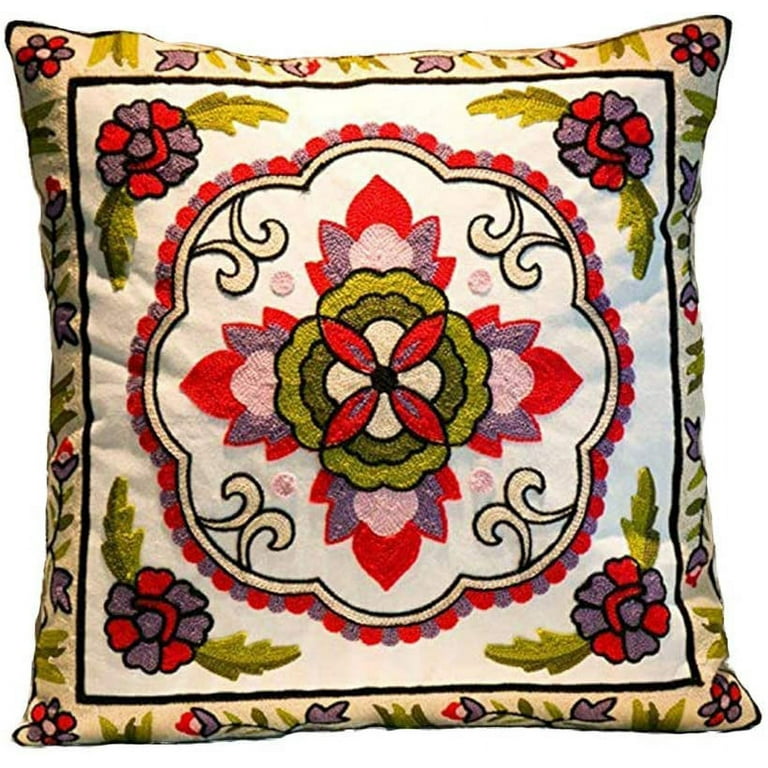 Buy 18 x 18 Handcrafted Square Cotton Accent Throw Pillow, Floral