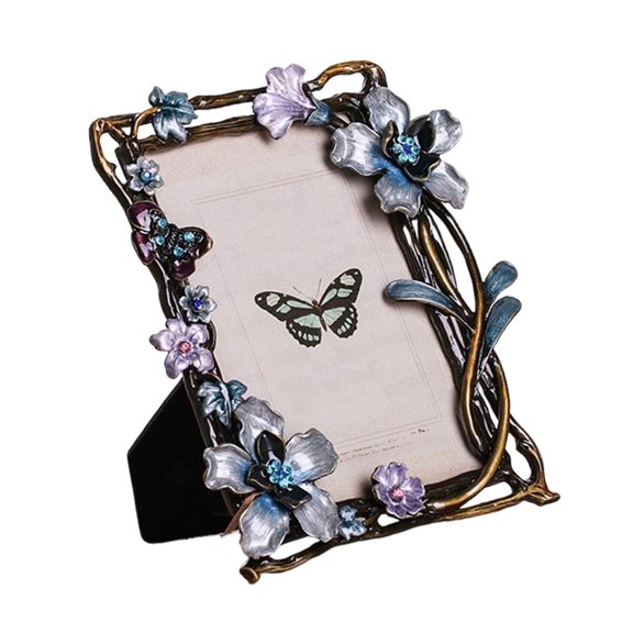 Decorative Enameled Flower Bird Photo Frame Metal Picture Frame With Crystal Detail For Tabletop Display Home Decors