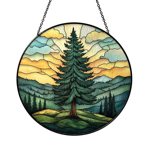 Decorative Evergreen Forest Stained Glass Suncatcher – Window Art