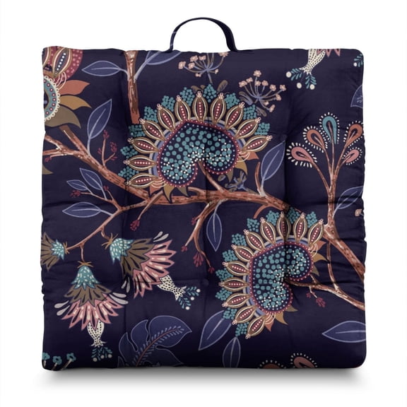 Decorative Exotic Floor Pillow - Soft Square Meditation Seat with Chic Vintage Pattern, Sunlight-Activated Fluffiness