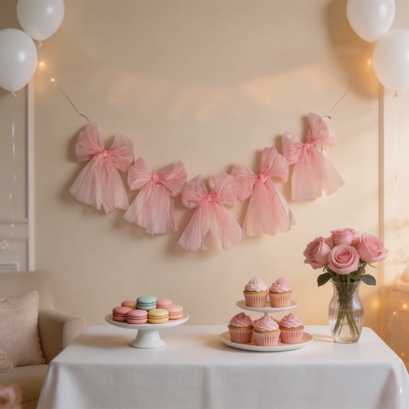 Decorative Fabric Bows, Faux Floral Wreath Accents, Soft Hanging Ribbon Bows, Elegant Event Decor for Wedding Arch Fireplace Wall Background Birthday Party Home Decoration