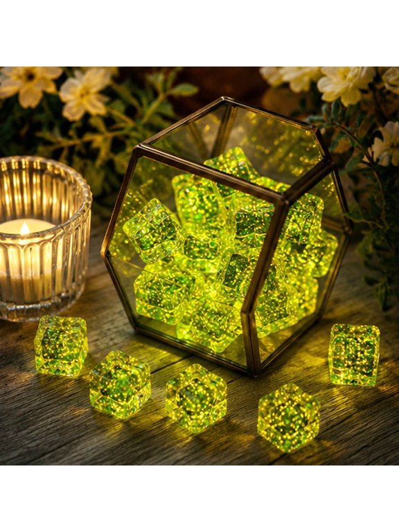 Decorative Fake Ice Cubes Transparent, Usupdd Luminous Plastic Simulation Ice Blocks for Bar Photography, 10 Pack Mini Crystal Ice Props for Fish Tank Window Shop Decoration, Yellow