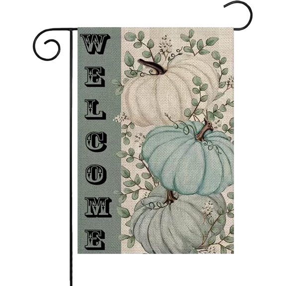 Decorative Fall Thanksgiving Pumpkin Welcome Garden Flag 12 X 18 Doule-Sided Yard Flag Thanksgiving Garden Yard Decorations, Seasonal Outdoor Flag Banners