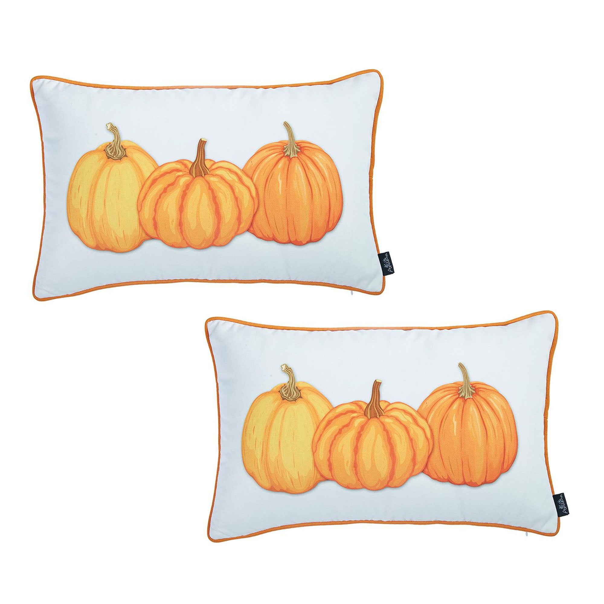 White and Orange Pumpkin Lumbar Throw Pillow Covers Set