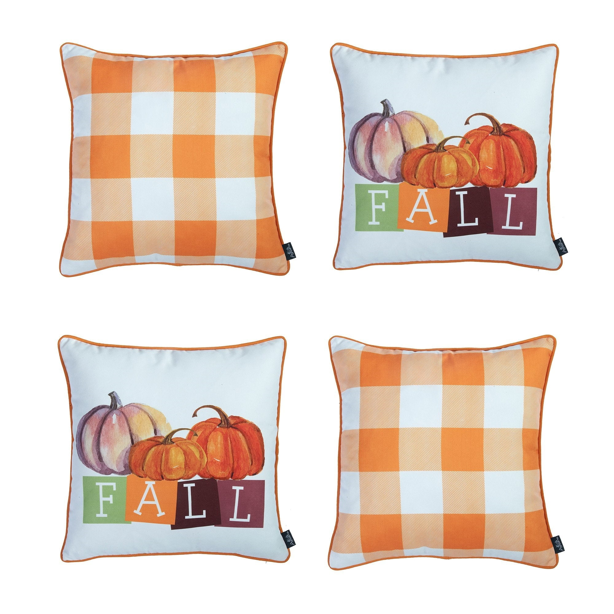 Autumn Plaid and Pumpkin Decorative Throw Pillow Covers Set of 4