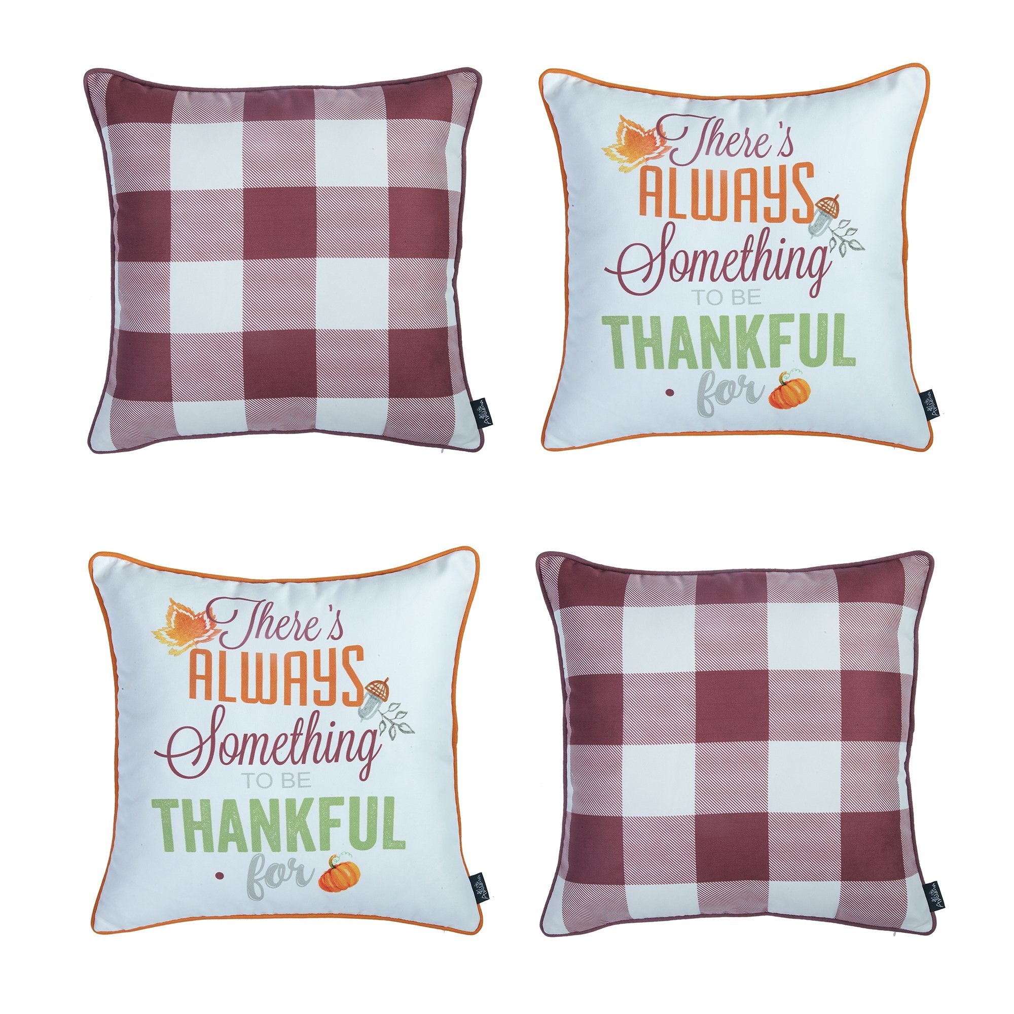 Decorative Fall Thanksgiving Throw Pillow Cover Set of 4 Plaid & Quote ...