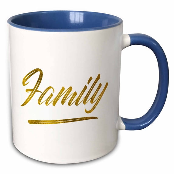 Decorative Family yellow text. Image of golden foil 11oz Two-Tone Blue Mug mug-297102-6