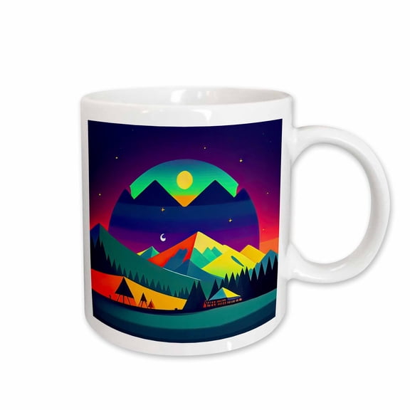 3drose, Decorative Fantasy Landscape of Tents, Mountains. Happy Camper Gift, 15oz Mug