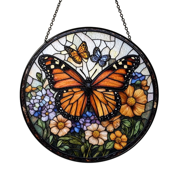 Decorative Fantasy Winged Insect Faux Stained Glass Style Suncatcher, Imaginary Art Window Hanging for Interior Decoration