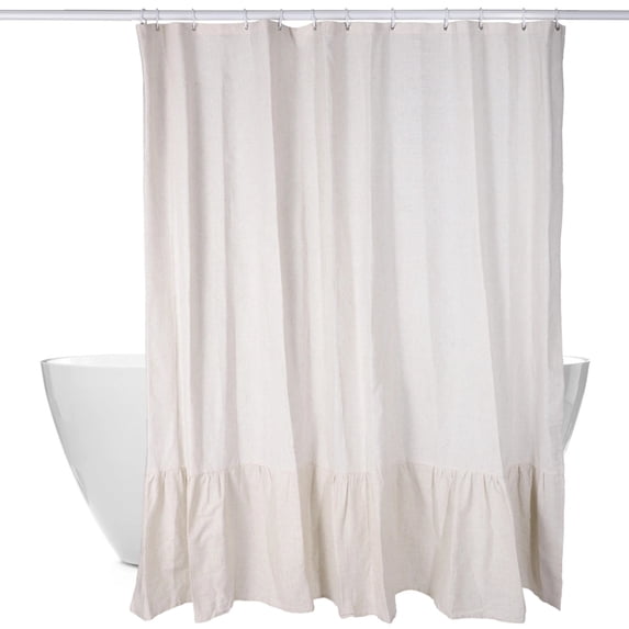 Farmhouse Shower Curtain, Decorative Shower Curtain with A Ruffle Hem 72"x72" Beige Natural Linen Shower Curtain for Bathroom