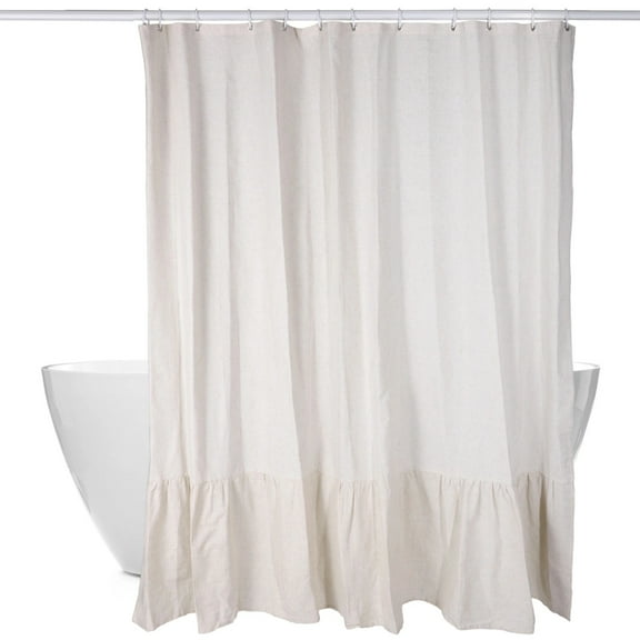 Farmhouse Shower Curtain, Decorative Shower Curtain with A Ruffle Hem 72"x72" Beige Natural Linen Shower Curtain for Bathroom