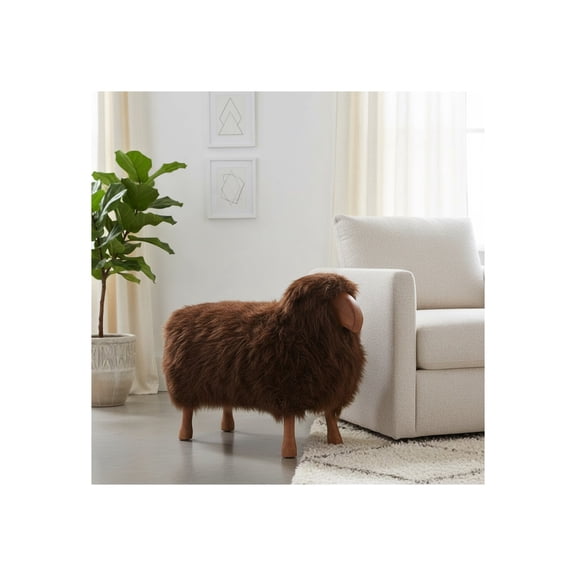 Decorative Faux Fur Sheep Sculpture Ornament for Home Design - Stylish Living Room, Bathroom, Office, and Room Decor Display - Unique Entryway, Shelf or Coffee Table Accent Statue - 23", Brown & Tan