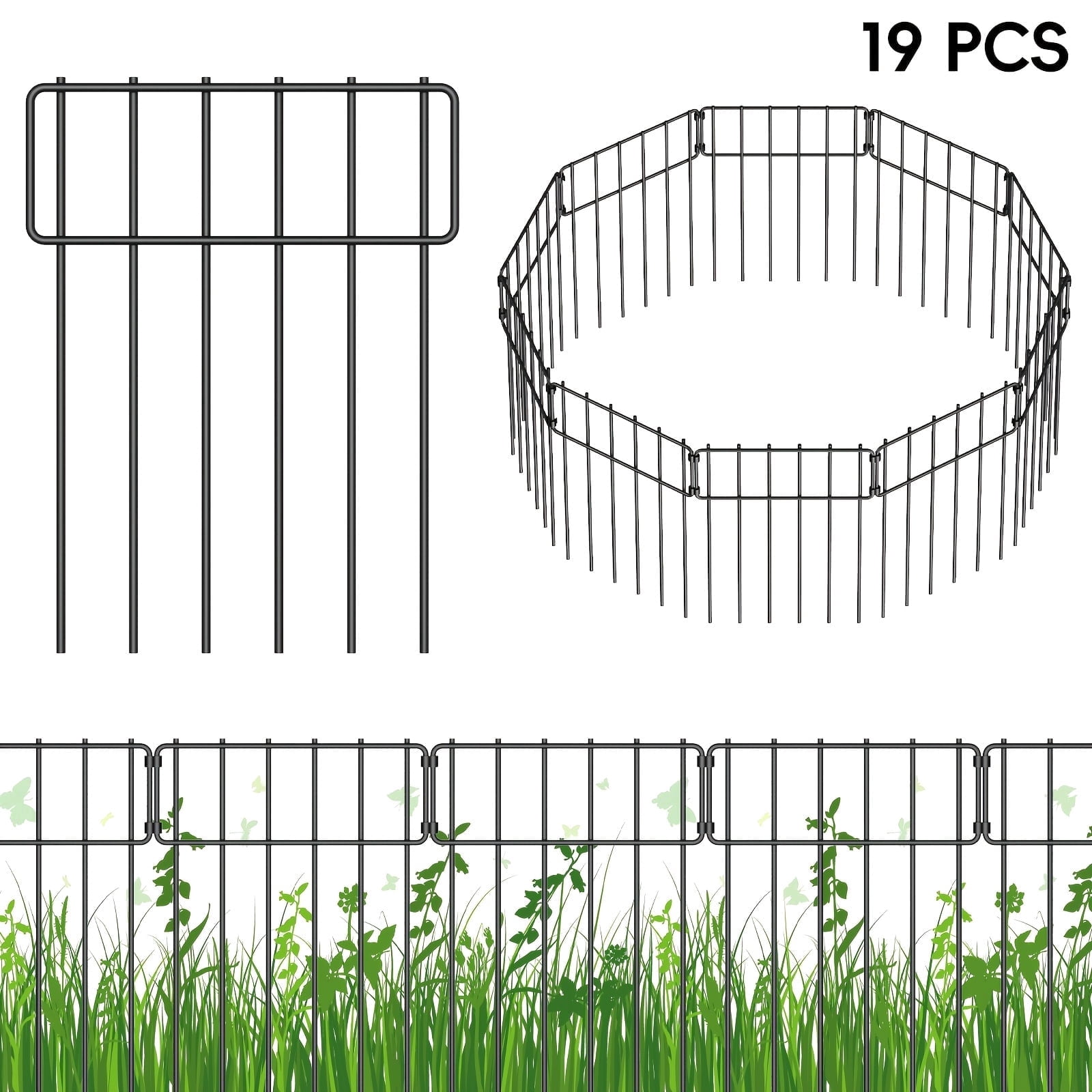 Decorative Fence Panel 19 Pack Animal Barrier Fence 17in(H) x 20.6Ft(L ...