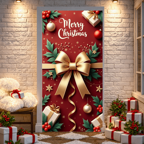 Decorative Festive Christmas Tree Banner Holiday Decoration Ornaments Stars for Celebration Indoor Outdoor Party