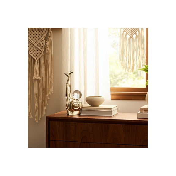 Decorative Figurine Metal and Glass Snail with Orb Accent Metallic Finish for Shelf or Tabletop Decor - 10" Gold