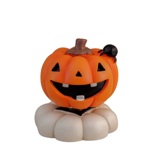 Decorative Figurine Smiling Jack O Lantern Resin Piece for Halloween Indoor Home Party Desktop Shelf Display