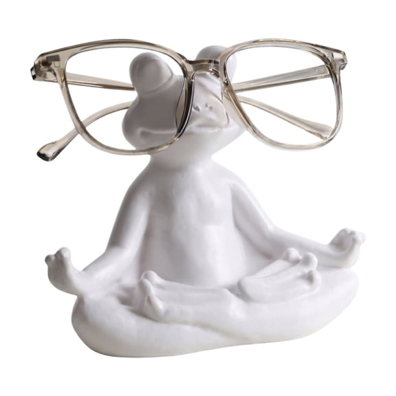 Decorative Figurine, White Meditating Frog, 1 Piece, Desktop Eyeglasses Holder for Home Decor