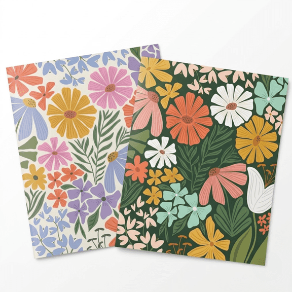 Decorative File Folder Set of 2, Letter Size Document Organizer with Interior Pockets, Paper Filing Folders for Home and Office Organization (Multicolor Flowers)