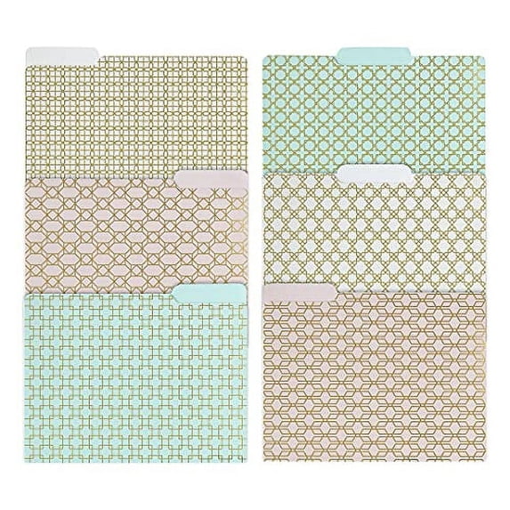 Decorative File Folders - 1/3 Cut Tabs Gold File Folders - Letter Size - Set of 12-2 Each of 6 Cute File Folders Patterns with Gold Foil (Pink Aqua and Cream)