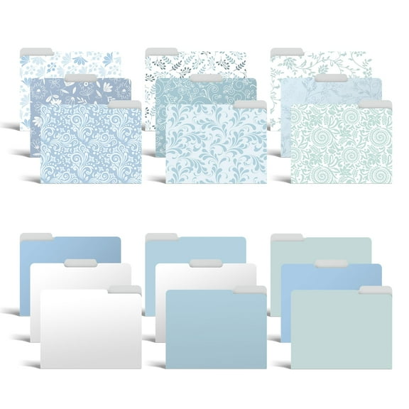Decorative File Folders, 18 Pack, 9 Floral & Paisley Designs + 9 Matching Solid Colors, Heavyweight, Letter Size (9.5" x 11.5") with 1/3 Cut Tab, Laminated, Fashion Folders by Better Office Products