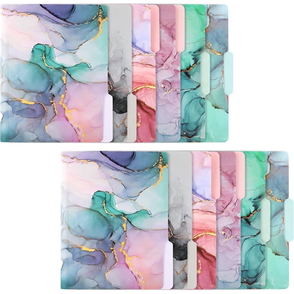 Decorative File Folders Cute Colored File Folder,Letter Size File Folders for Documents,1/3-Cut Tabs,9 x 11.5 Inches,for Office,School,Home (12, Marble)
