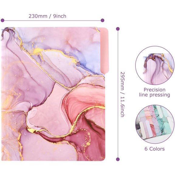 Decorative File Folders Cute Colored File Folder,Letter Size File Folders for Documents,1/3-Cut Tabs,9 x 11.5 Inches,for Office,School,Home (12, Marble)