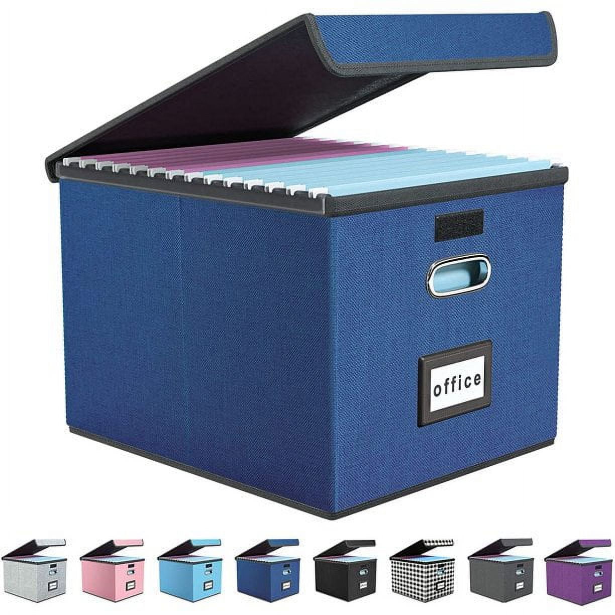 Huolewa Linen File Organizer Box, Office Document Storage, Collapsible, Royal Blue 14.9x12