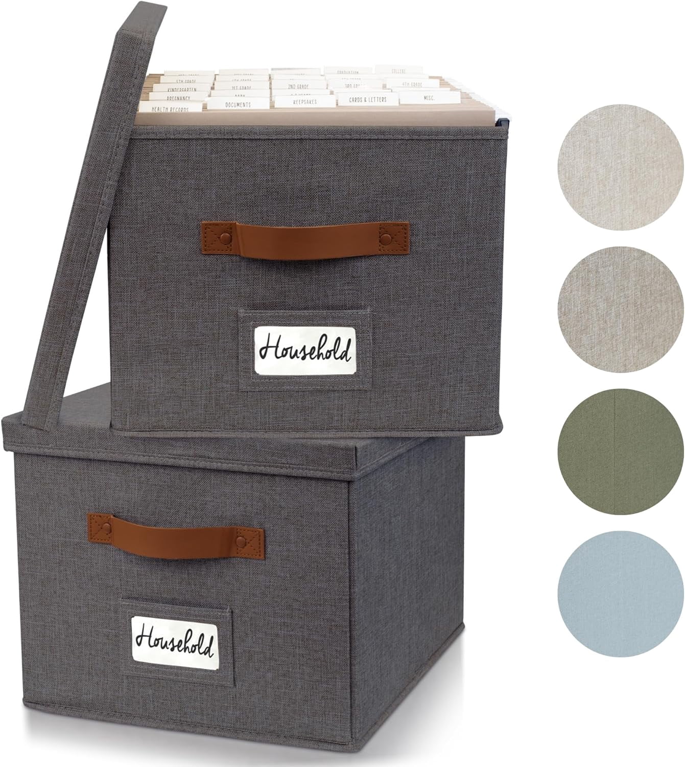 Highcool File Organizer Box - Set Of 4 Collapsible Decorative Linen Filing Storage Hanging File Folders Office Cabinet Letter Size Light Grey 15x12 2x10 7 - View #9
