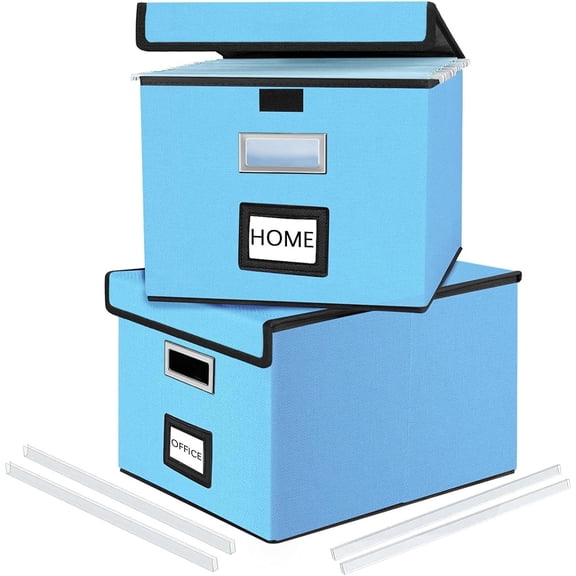 Decorative File Organizer Document Storage Boxes with Lids, Linen Hanging Filing Storage Boxes, Decorative Home/Office Filing System for File and Folders Storage