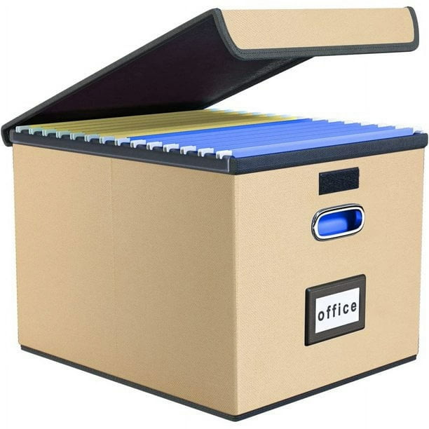Decorative File Storage Organizer Box with Lid Portable Collapsible Linen Hanging Filing Storage Boxes for Office Decor Home Brown 14.9 x 12.7 x 10.8 inch 1Pack Walmart Business Supplies