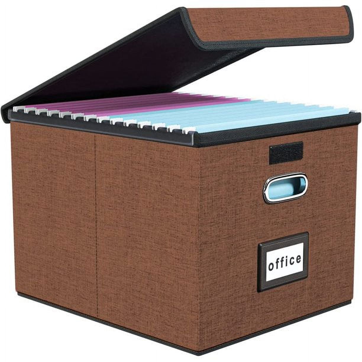 Decorative File Storage Organizer Box with Lid, Portable Collapsible Linen Hanging Filing