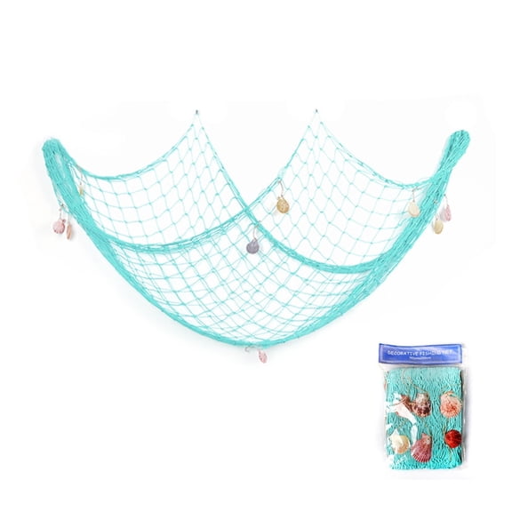 Decorative Fish Net with 9 Shells, 78.7x39.4in Cotton Nautical Wall Decor for Home
