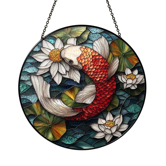 Decorative Fish and Floral Stained Glass Panel – Elegant Window Art