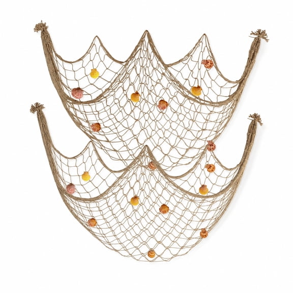 Decorative Fishing Net 40"x80" Fishing Net Decor Large Picture Fish Net Wall Photo Hanging Fishnet Cotton Versatile Netting for Sea Beach Theme Party Wall Table Ceiling,2 Pcs Brown
