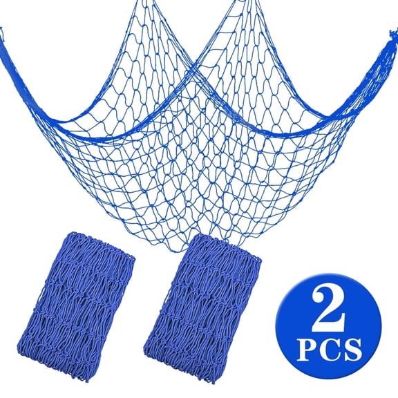 Decorative Fishing Net 80x40 Inch,3mm Thick Natural Cotton-Large Wall Hanging Fish Net Decorations,Party Fishnet for Nautical Pirate Beach Themes,Blue 2 Pack